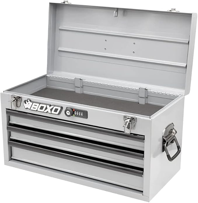 Boxo USA Hand Carry Tool Box 3-Drawer Heavy Duty Steel Toolbox with Lock System (Nardo Gray)