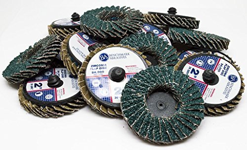 Benchmark Abrasives 2" Quick Change Zirconia Flap Disc Grinding Wheel with Male R-Type Back Design - Cleaning Finishing Deburring of Irregular Surfaces - for Die Grinder & More (10 Pack), 80 Grit