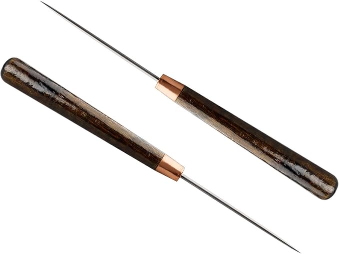 Wooden Handle Scratch Awl Tool, 2 PCS for Leather Hole Punch, Sewing and Leather Craft Repair