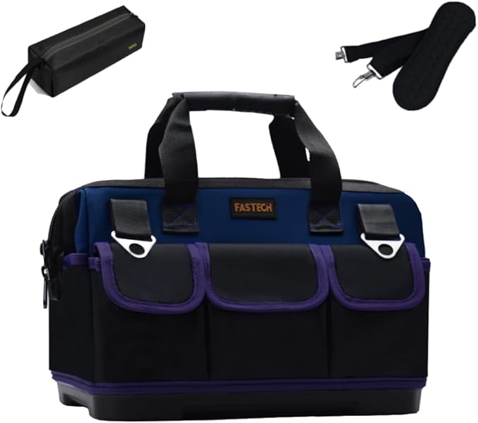 20in Heavy Duty Bottom Tool Bag With Wide Mouth For Tool Storage, Carrier and Organizer, Tote Bag For Men/Women, Wide Mouth Tools Bag With Inside Pockets (20 Inch)