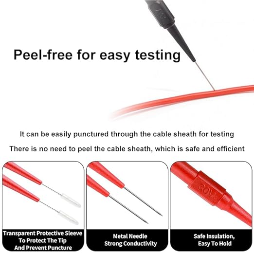 10PCS Back Probe Kit with 4mm Banana Socket (0.7mm Needle) | Non-Destructive Wire Piercing Probes Pin for Car Tester & Automotive Testing Tools Multimeter Tester (Red-Black)