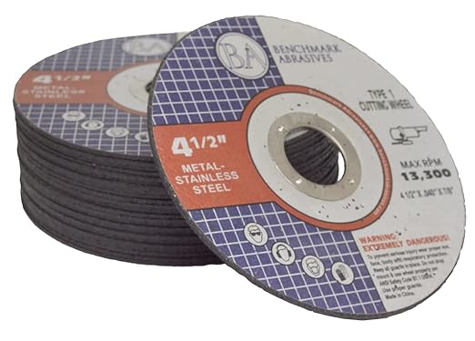 Benchmark Abrasives Grinder Cut Off Wheels 4 1/2 Inch Aluminum Oxide Thin Type 1 Angle Grinder Cutting Disc for Metal & Stainless Steel - .040" Thick 7/8" Arbor, Fast Grinder Cutting Wheel - 25 Pack