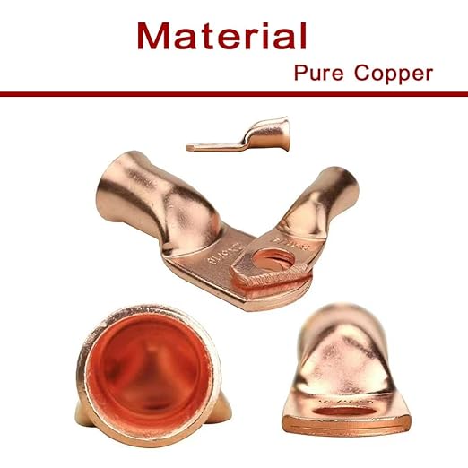 Heavy Duty Battery Ring Terminals, 4/0 AWG 5/16" Stud (10 pcs.), 0000 Gauge Copper Connectors, Tubular Ring Terminals