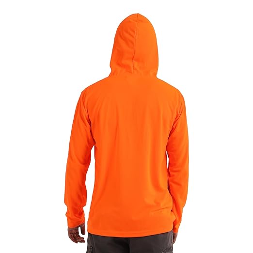 Breathable Work Long Sleeve Sun Shirt Hoodie, Sun Protection Shirts Quick Dry Hooded, Mens Construction Shirts with Hood Lightweight Orange 3XL