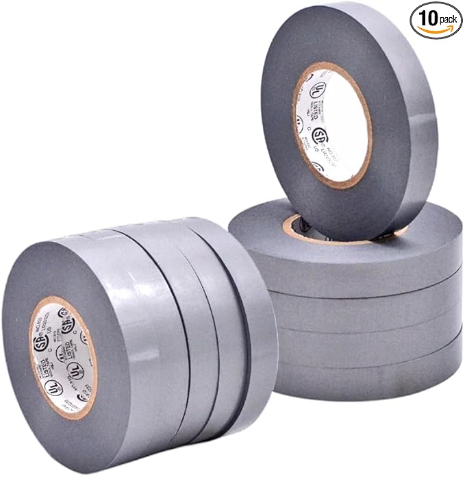 WOD ETC766 Professional Grade General Purpose Gray Electrical Tape UL/CSA Listed core. Vinyl Rubber Adhesive Electrical Tape: 1/2 inch X 66 ft - Use at No More Than 600V & 176F (Pack of 10)