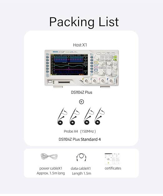 Rigol DS1104Z-S Plus Digital Oscilloscope 100Mhz Bandwidth,4 Channels,1GSa/s Sampling Rate,24Mpts Memory Depth,16 Digital Channels,Built-in 25MHz Function/Arbitrary Waveform Generator