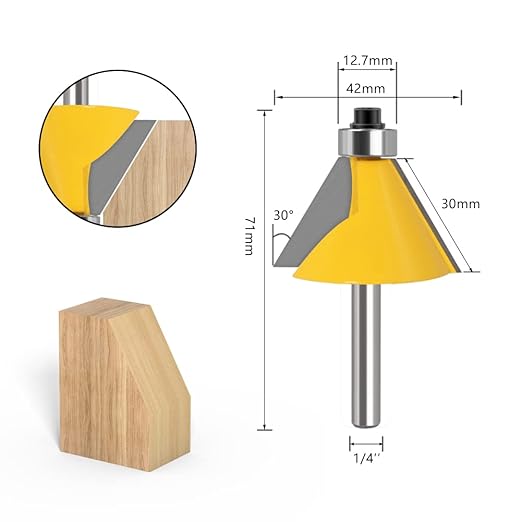 WSOOX 5PCS Chamfer Router Bits with 1/4" Shank Bevel Edge Forming Router bits (11.25°,15°,22.5°,30°,45°.)