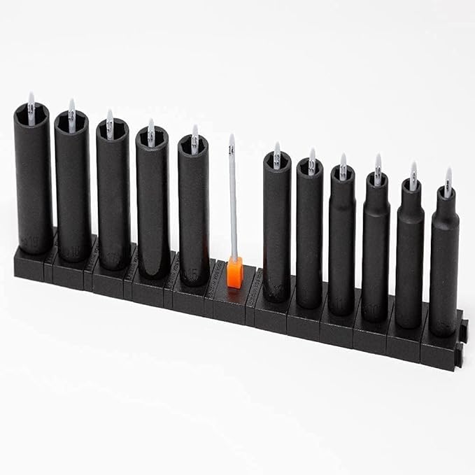 ToolBox Widget Socket Organizer ⅜ Inch Pro Series – Modular Magnetic Socket Holder with Missing Tool Indicator – Size Stems NOT Included - 1 Pack, 12 Organizers