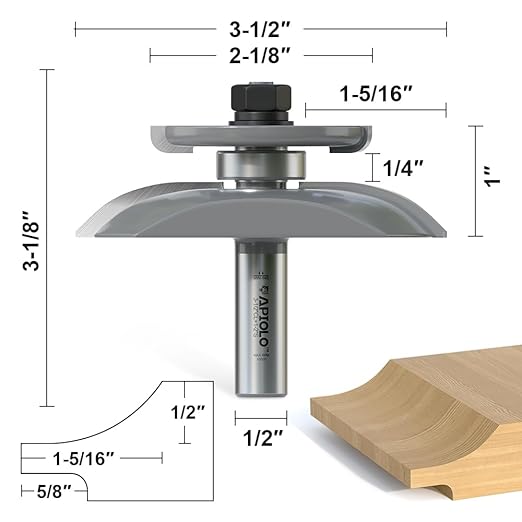 Professional Cove Raised Panel with Back Cutter Router Bits 1/2 Inch Shank for Cove-Cut and Making Cabinet Door, 3-1/8 Inch Diameter, Used in Combination with Rail and Stile Router Bits