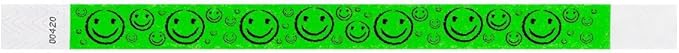 500 WristCo Neon Green Smiley Face Tyvek Wristbands for Events - ¾” x 10” - Waterproof Recyclable Comfortable Tear Resistant Paper Bracelets Wrist Bands for Concerts Festivals Admission Party