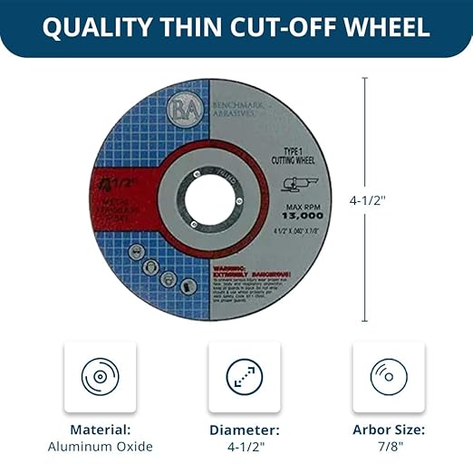 Benchmark Abrasives Grinder Cut Off Wheels 4 1/2 Inch Aluminum Oxide Thin Type 1 Angle Grinder Cutting Disc for Metal, Stainless Steel - with 7/8" Arbor Hole, Fast Grinder Cutting Wheel - 24000 Count