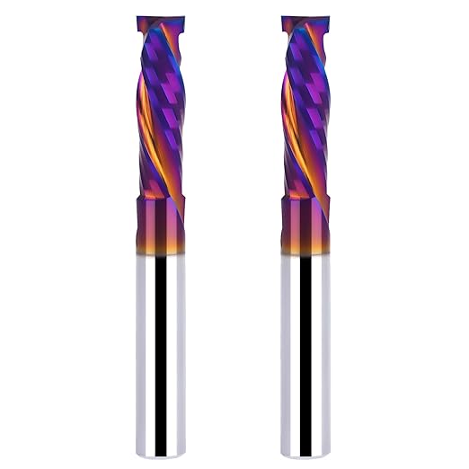 2PCS Up & Down Cut Spiral Router Bit 1/4 Inch Shank 1/4 Inch Cutting Diameter 1/10 inch Cutting Length with Extra Long Life Coating CNC Router Bits End Mill for Wood Cutting, Slot Mortise, Engraving