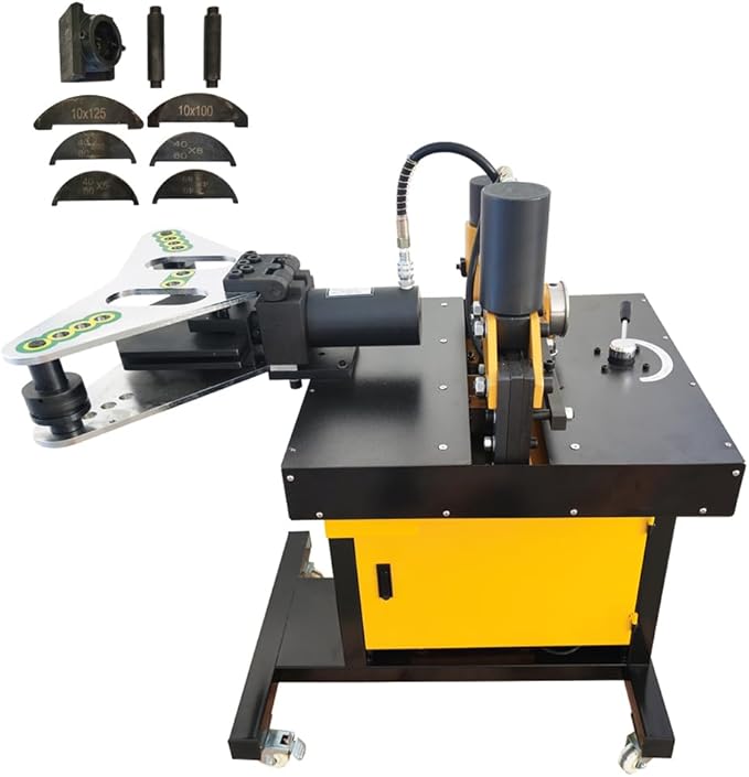 4 in 1 Electric Hydraulic Busbar Processor Busbar Bender Cutter/Hole Puncher/Flat Bending/Vertical Bending Cutting Punching Bending Machine for Iron, Copper, Aluminum 110V