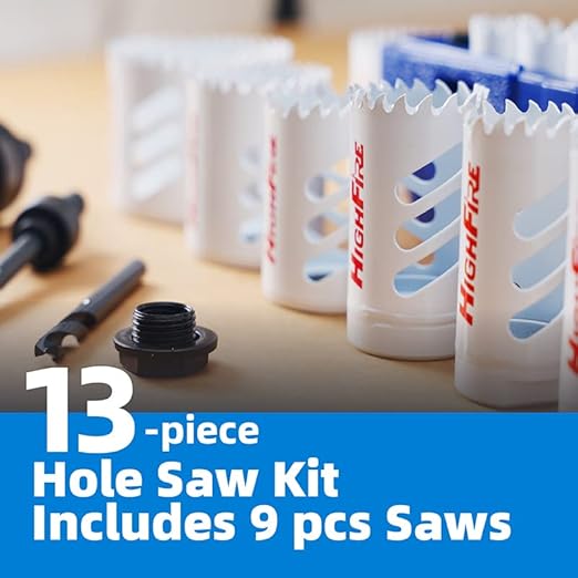 HIGHFIRE 13pcs Hole Saw Set,Bi-Metal Hole Saw Kit, M42 Bi-Metal Hole Cutter Set with General Purpose 3/4" to 2-1/2"
