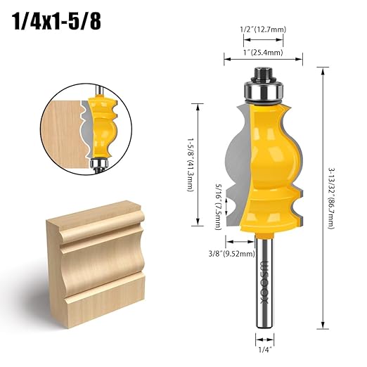 WSOOX 3PCS Architectural Molding Router Bit Set 3 Style Classical Molding Shape Router bits with 1/4" Shank Molding Bits for Furniture Making.