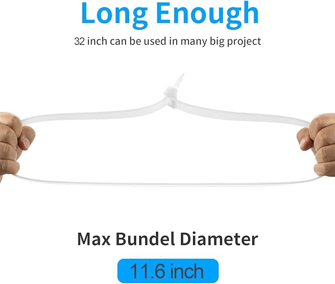 32 inch Black Cable Zip Ties Heavy Duty 15 PCS, 440 LBS Ultra Exclusive Strong Big Plastic Wire Ties, Large Cable Ties Extra Long Tie Wraps, Indoor and Outdoor Use