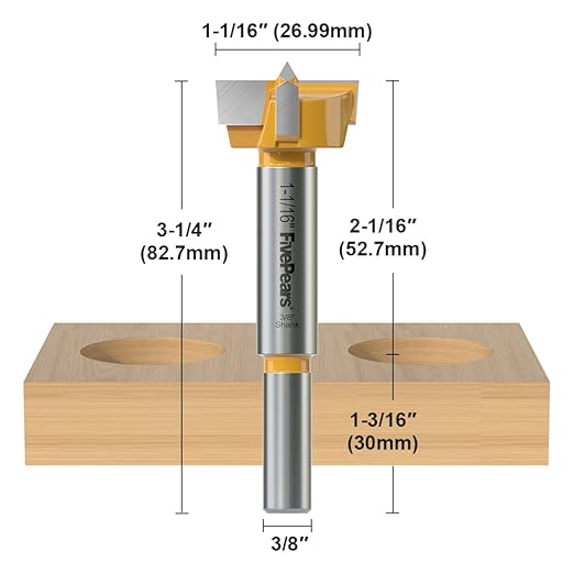 FivePears Forstner Drill Bit 3/8 inch Shank, 1-1/16 inch Cutting Diameter, Carbide Tipped Wood Hole Saw Auger Opener, Hole Opener Hinge Hole Cutter for Woodworking, Plastic, Plywood Products