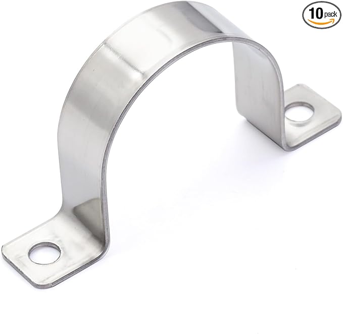 1-9/16 In. Conduit Clamps Two Hole Metal Clamp Stainless Steel U Bracket Conduit Strap Tension Clips, Universal Clamp for Cylindrical Components - Fits OD 40 mm (Approx. 1-9/16") | 10 Pcs