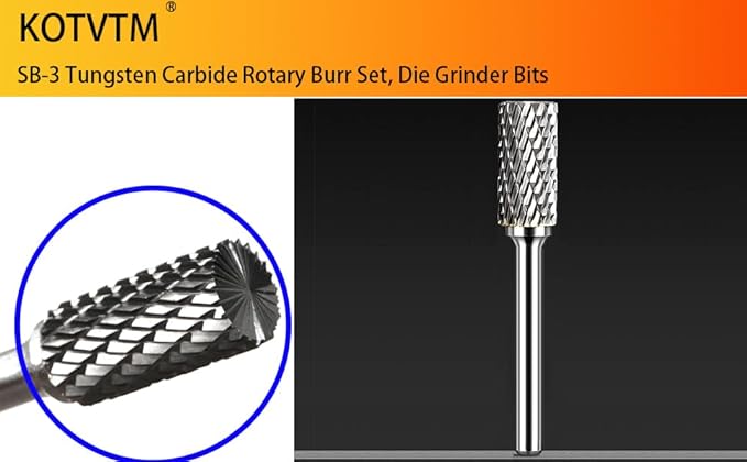 Carbide Burr Set 1/4" Shank SB-3 Die Grinder Bits Tungsten Double Cut Burr Bits (3/8" Cutter Dia X 0.79" Cutter Length) for Die Grinder Kits Metal Grinding Drilling Polishing (1pcs)