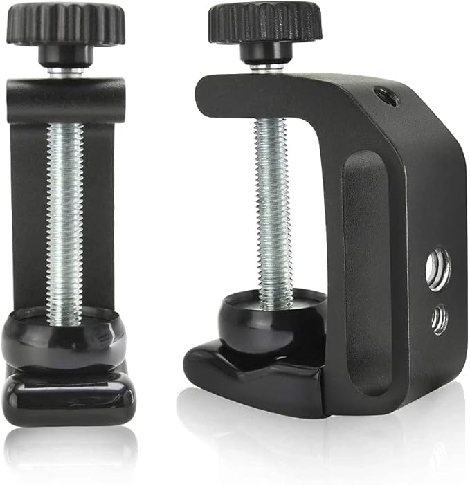 Universal C-Clamp Aluminum Support Clamp Desktop Mount Holder Stand with 1/4" and 3/8" Thread Black(2 Pcs)