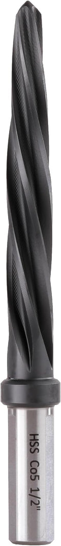 1/2" Bridge/Construction Reamer, M35 HSS Taper Chucking Reamer Drill Bit for Steel Alloy Aluminum Metal Wood Plastic, 1/2” Shank Chuck, Spiral Flutes, to Enlarge/Align Holes
