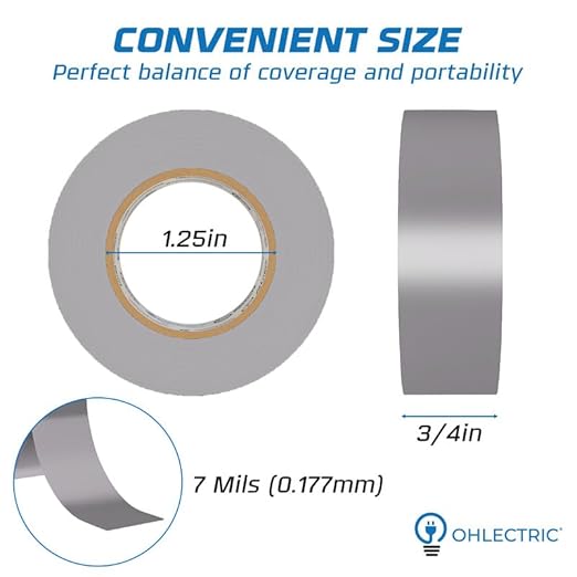 OHLECTRIC Professional Grade Vinyl Electrical Tape (20 Pack) Grey - 7 Mil Thick Flame-Retardant, Heat & Weather Resistant 3/4 Inch x 60 Feet | Ideal for Contractors & Electricians