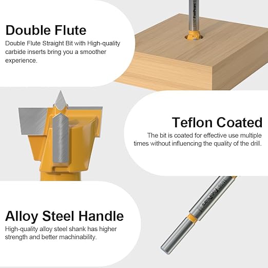 FIVEPEARS 1 Count 5/16 inch Shank 11/16 inch Cutting Diameter Carbide Tipped Forstner Bit Wood Hole Saw Auger Opener Hinge Hole Cutter for Woodworking, Plastic, Plywood Products