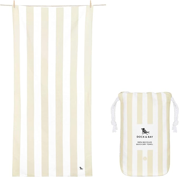 Dock & Bay Beach Towel - Quick Dry, Sand Free - Compact, Lightweight - 100% Recycled - Includes Bag - Cabana Light - Bora Bora Beige - Extra Large (200x90cm, 78x35)