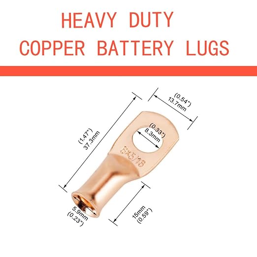 16Pcs Battery Cable Ends 6 AWG 5/16" Stud Copper Ring Terminals Wire Lugs with 16Pcs Heat Shrink Tubing 6 Gauge Battery Cable Lugs Heavy Duty Cable Lugs Bare Copper Eyelets Tubular Ring Terminal
