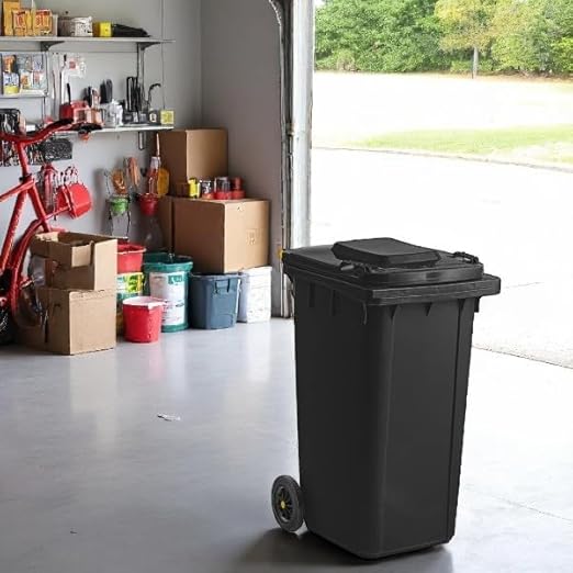 PRO&Family Wheeled Outdoor Trash Can Garbage Can Garage Trash Can for Restaurants/Hospitals/Offices/Back of House/Warehouses/Home (Black, 50 Gallon)