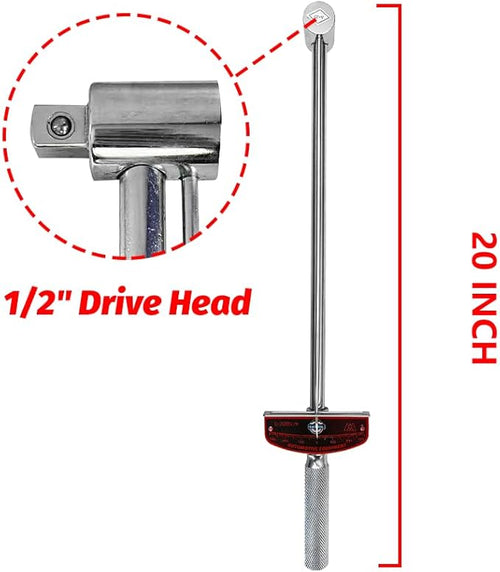 1/2" Drive Head Needle Torque 20” Length Wrench Beam Torque Wrench Torque Wrench - High Visibility Markings for Easy Readings