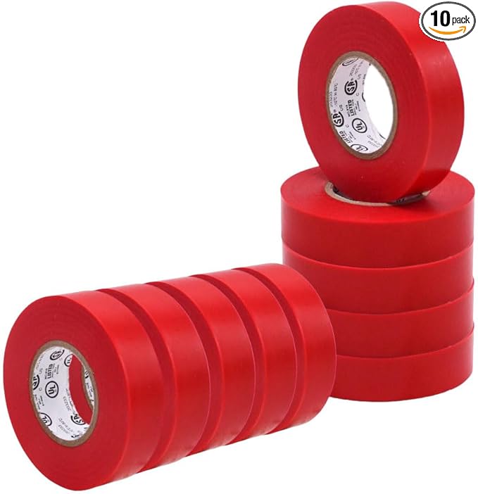 WOD ETC766 Professional Grade General Purpose Red Electrical Tape UL/CSA Listed core. Vinyl Rubber Adhesive Electrical Tape: 3/4inch X 66ft. - Use at No More Than 600V & 176F (Pack of 10)