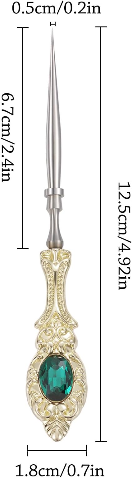 2Pcs Metal Embroidery Awl Set, European Vintage Carved Handle Scratch Awl, Sharp Sewing Awl Tool for Sewing with Storage Cases, Durable and Leather Punch Stitching DIY Craft(Light Gold)