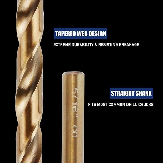 12pcs 5/16" Cobalt Drill Bit Set, M35 HSS, 135 Degree Tip, M35 Jobber Drill Bits for Metal, Stainless Steel, Cast Iron, Wood, Plastic, Fully Ground from Pro Edge Technology