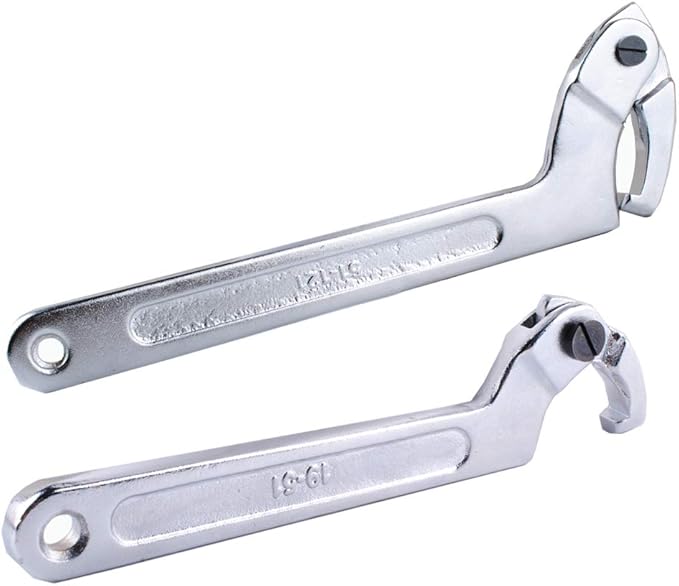 Adjustable C Spanner Hook Wrench Tool, Chrome Vanadium 3/4-2"(19-51Mm)+2-4 3/4"(51-121Mm) Spanner Set-Used to Tighten Side Slot Nuts on Collars, Lock Nuts and Bearings Collets