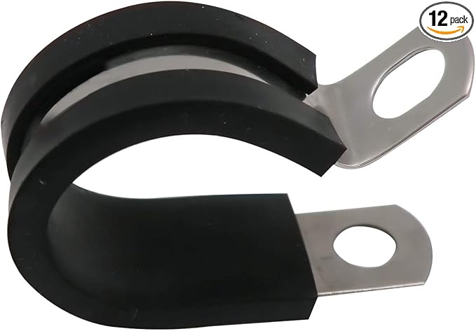 1/4" Cable Clamp Stainless Steel Rubber Cushioned Insulated Metal Clamp, Tube Holder for Tube, Pipe or Wire Cord Installation (12 Pack)