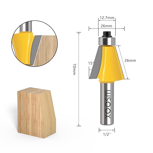 WSOOX 5PCS Chamfer Router Bits with 1/2" Shank Bevel Edge Forming Router bits (11.25°,15°,22.5°,30°,45°.)