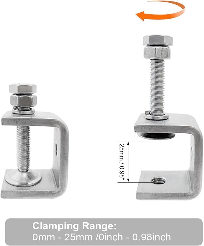 Stainless Steel C Clamps, Mini Tiger Clamp Set for Mounting, Heavy Duty Metal U Clamps, Small Desk G-Clamp with 1.18 Inch Stable Wide Jaw Opening for Metal Working Woodworking Welding Building (4pcs)