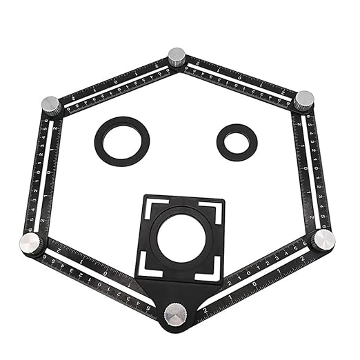 Angzhili 1 Pack Multi Angle Measuring Ruler,Aluminum Alloy Multi-Function Angle Ruler,6 Section Ceramic Tile Opening Locator, Angle Measurement Tool,Band Hole Locator
