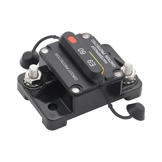 60 Amp Marine Circuit Breaker, IP67 Waterproof Manual Reset Switch, 12V-48V DC Circuit Breaker, 3/8" Studs, for Boat Trolling Motor/Marine ATV/Battery/Solar System, Suface Mount (60A)