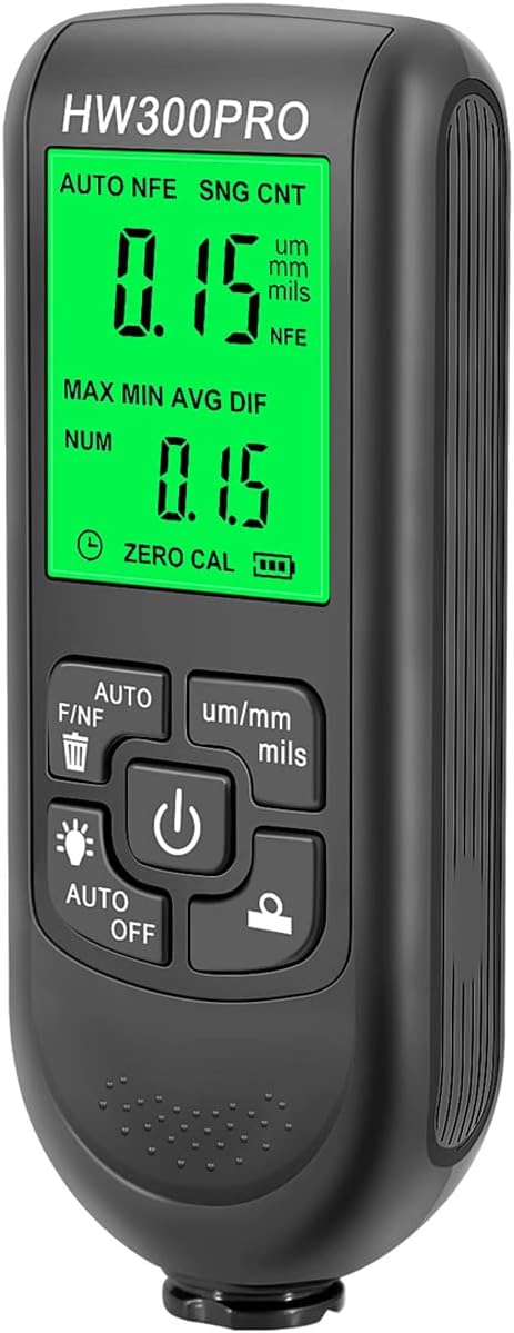 Paint Thickness Gauge Meter Fe/NFe Probe Coating Thickness Gauge Professional Multifunctional Car Paint Depth Gauge Test Precise HW-300PRO for Car Automatic Detection(black) (black)