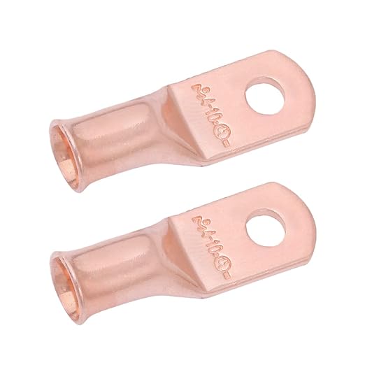 SELTERM 2pcs 4 AWG #10 Stud Copper Wire Lugs, Battery Lugs, Ring Terminals, Battery Cable Ends, 4 Guage Ring Terminal Connectors, UL Heavy Duty Bare Copper Eyelets Battery Terminal Connectors