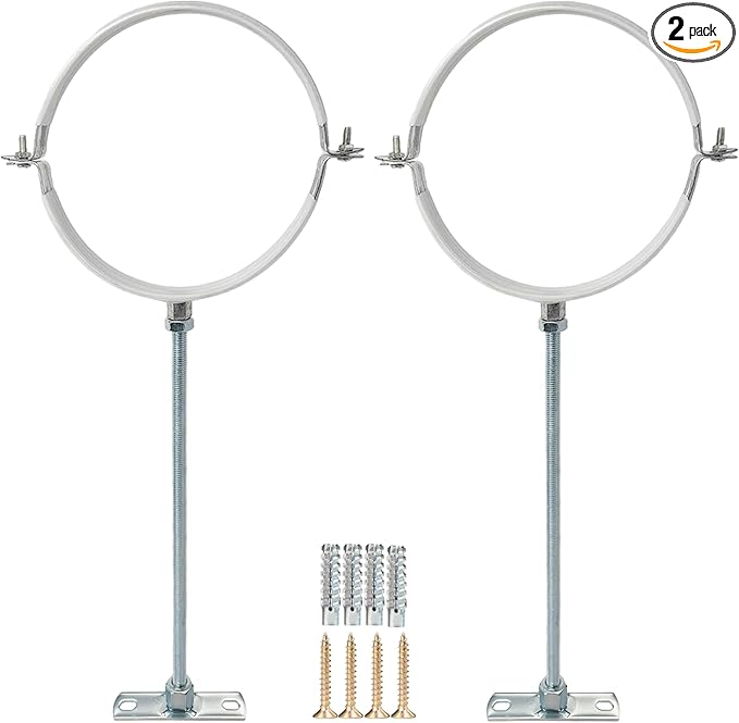 2 Sets 10 Inch Adjustable Pipe Bracket，Heavy Duty Galvanized Iron Stove Pipe Hanger Strap，Wall Support Chimney Pipe Holder，Round Split Ring Vent Conduit Carrier Kit，with All Mounting Screws