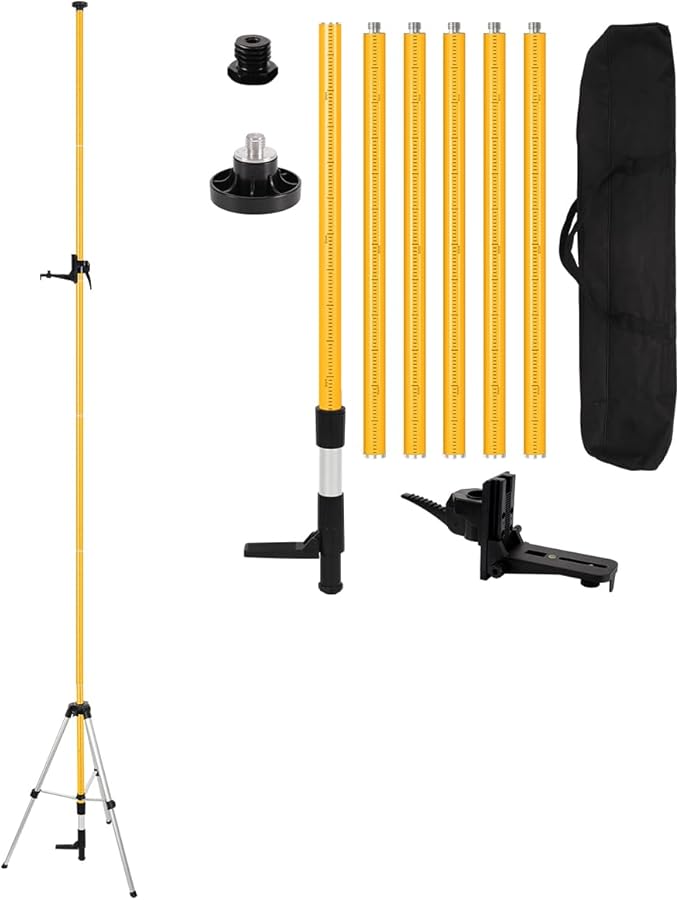 13.8Ft/4.2M Professional Telescoping Laser Level Pole with Tripod & Laser Mount - 1/4"-20 & 5/8"-11 Adapters, Adjustable Laser Pole Mount for Rotary/Line Lasers