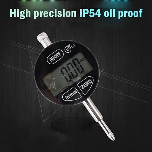Digital Dial Indicator Electronic Dial Test Gauge 0.01mm/0.0005inch, 0-12.7mm，IP54 Waterproof and Dust Proof