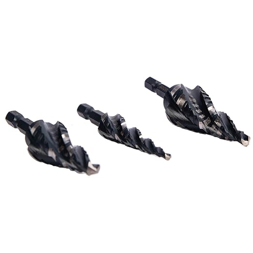 Four Spiral Flute M35 Cobalt Step Drill Bit Set 1/8"-7/8"(3pcs),Impact Ready Four Flute Step Drill Bit, 1/4" Hex Shank Step Bits for Drilling Metal, Stainless Steel, Aluminum, Wood, Plastic