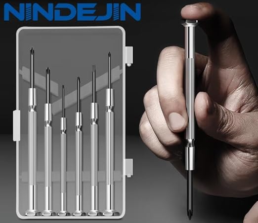 NINDEJIN 6PCS Precision Screwdriver Set, Flathead & Phillips Screw Repair Kit for Electronics & Small Items – Laptops, Watches, Phones, Computers, Doorbells, Toys, Glasses
