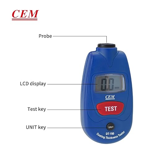 CEM Paint Thickness Gauge,Car Boat Coating Tester with Calibration Plates&Battery,Fe/NFe Automatic Recognition Portable Digital Thickness Meter Detector,Backlight LCD Display,Auto Power Off&Lanyard