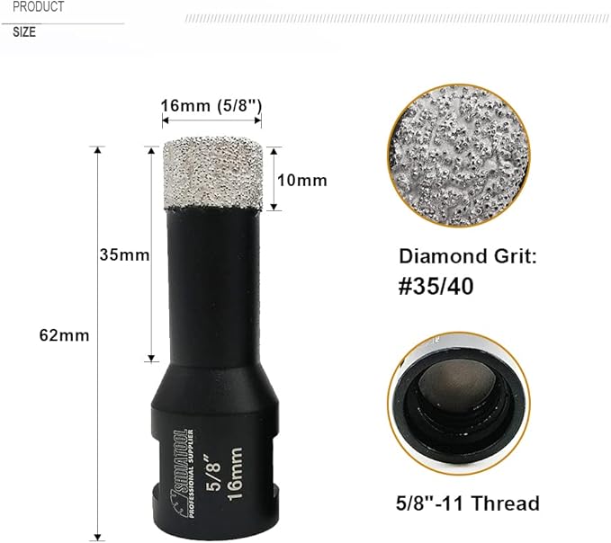 SHDIATOOL Diamond Drill Bits 5/8 Inch for Porcelain Ceramic Tile Marble Brick Core Cutter Hole Saw with 5/8"-11 Arbor(16mm) 2pieces