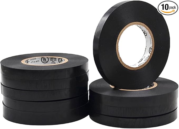 WOD ETC766 Professional Grade General Purpose Black Electrical Tape UL/CSA Listed core. Vinyl Rubber Adhesive Electrical Tape: 1/2 inch X 66 ft - Use at No More Than 600V & 176F (Pack of 10)